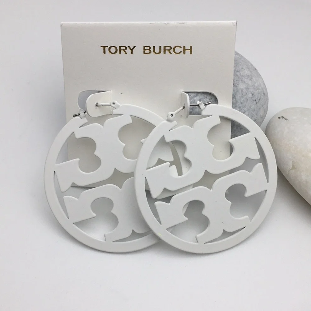 Tory Burch White Miller Hoop Earrings - Picture 5 of 6